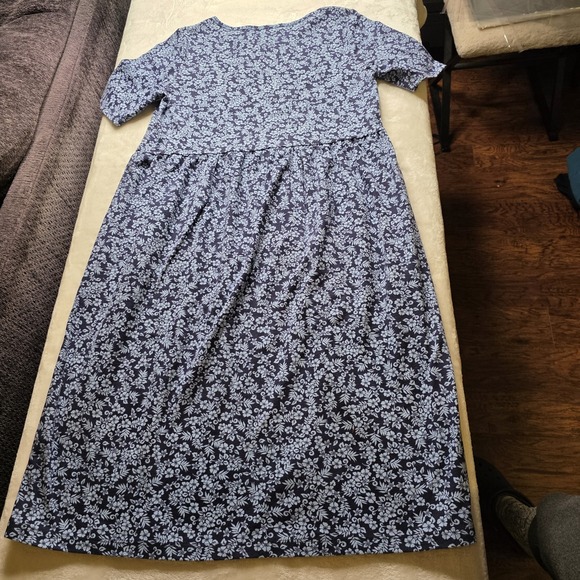 Appleseeds Dress Medium Navy & Blue Womens Dress Short Sleeve w/Front Pockets - Picture 2 of 10